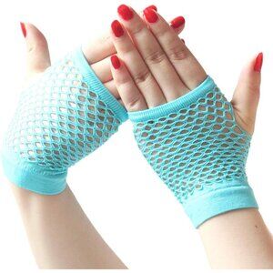 Women's Cyan-Short Fingerless Stretchy Fishnet Gloves Party Cosplay Designed
